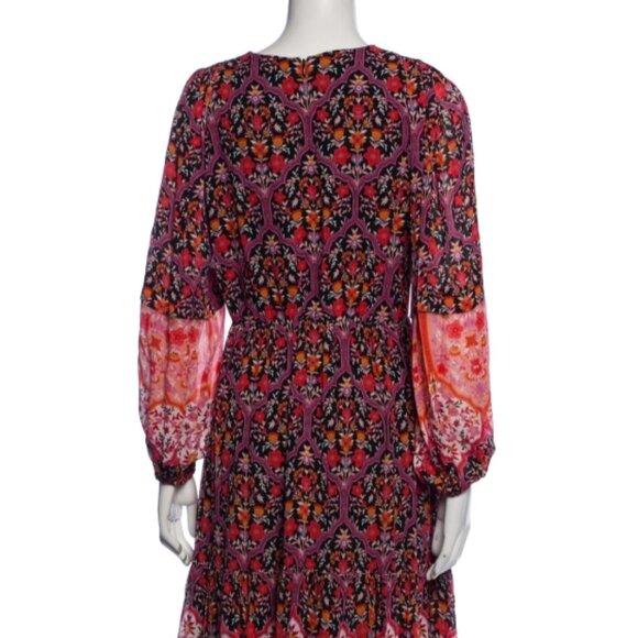 NWOT Kobi Halperin Skye Floral Border Crossover Tiered Print Midi Dress S $598 - Picture 3 of 9